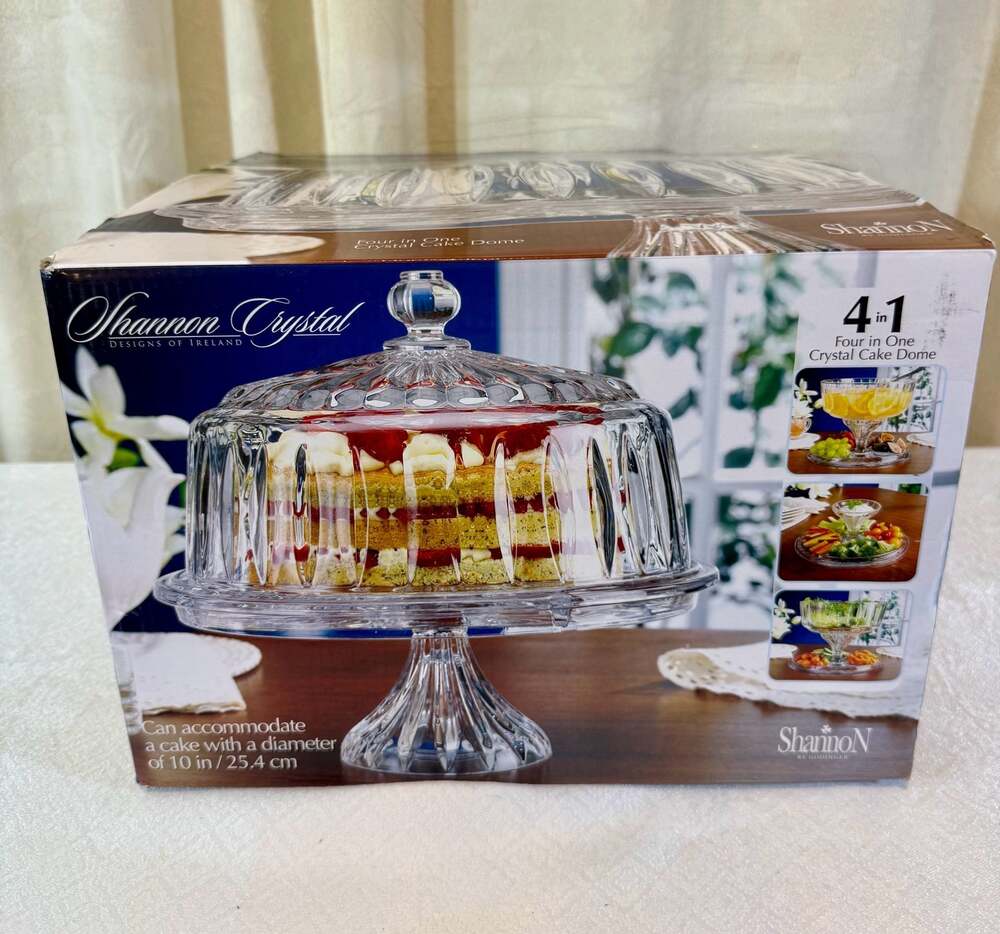 Shannon Crystal by Godinger 4-in-1 Crystal Cake Dome, 10 inch